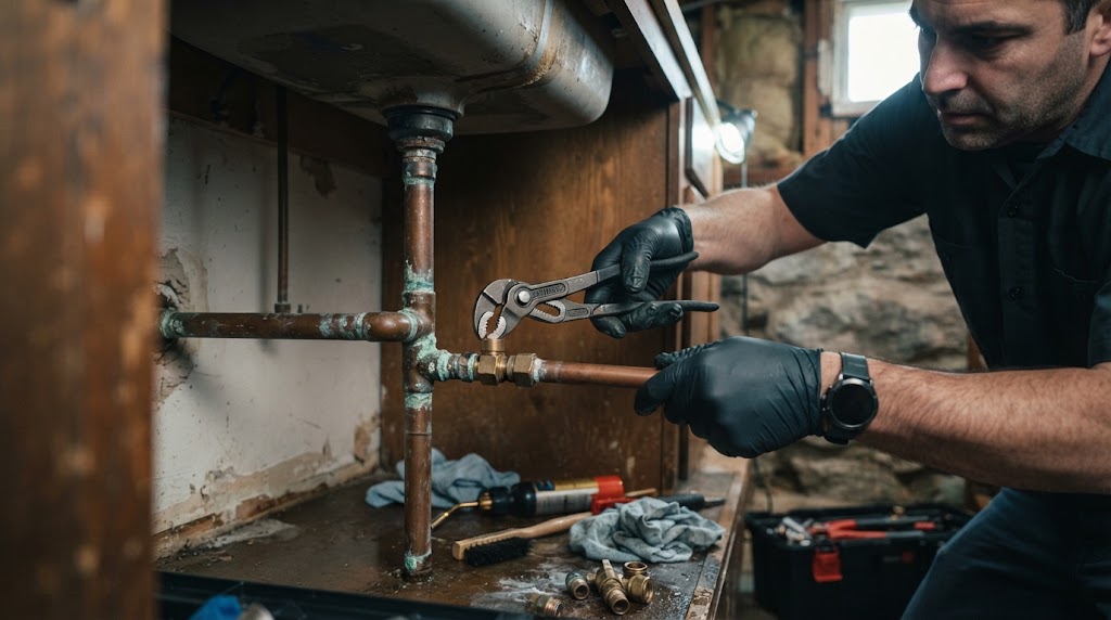 Pipe leak repair Passaic NJ technician fixing corroded plumbing line