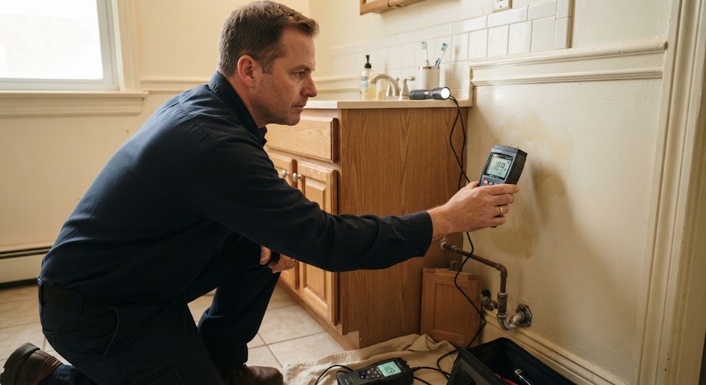 Bathroom leak detection Passaic checking shower pan and tile moisture